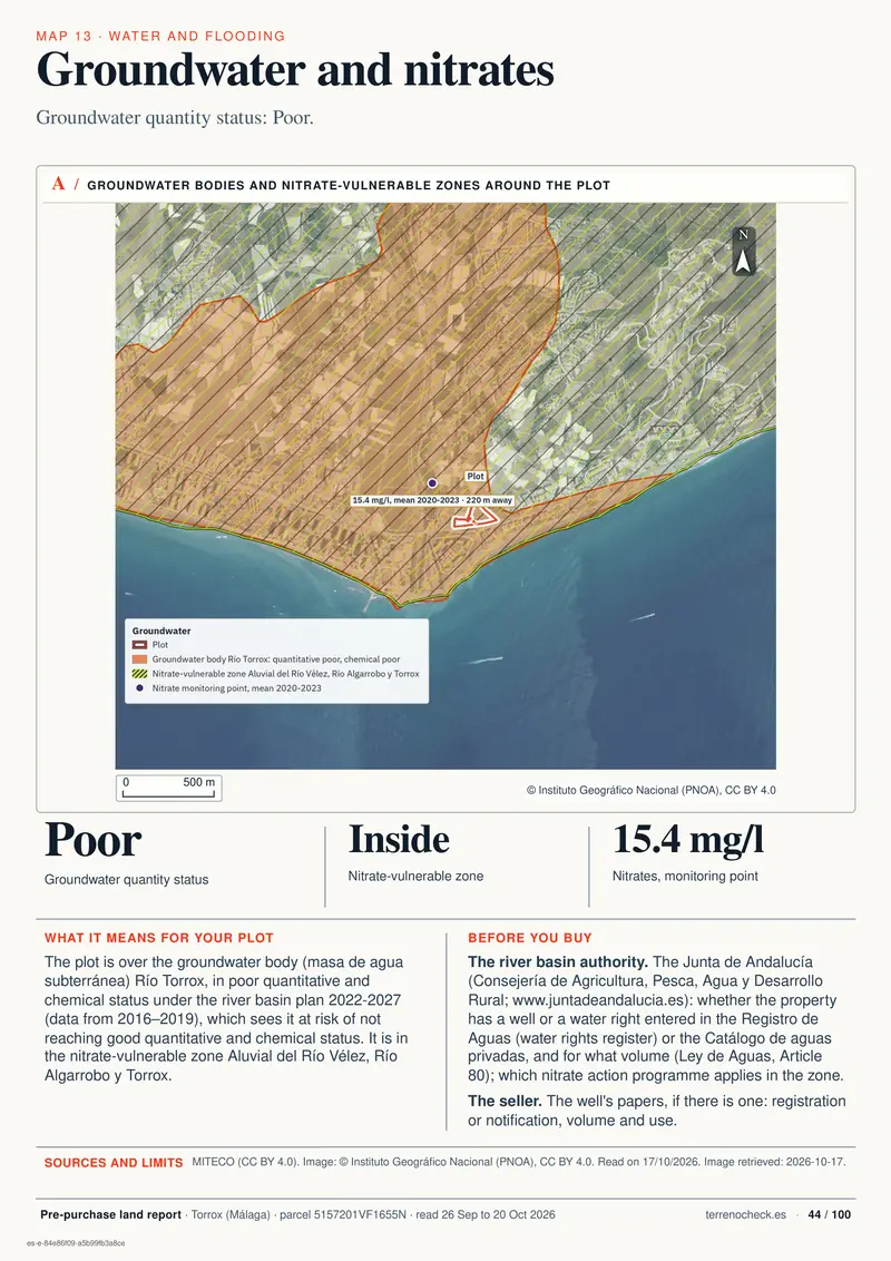 Page 44: Groundwater and nitrates. The groundwater body has poor quantity status.